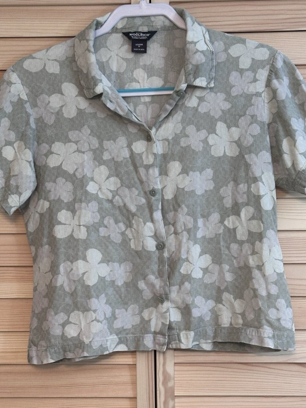 Woolrich Meadow Shirt Short Sleeve Button Down Floral Green Women's Medium